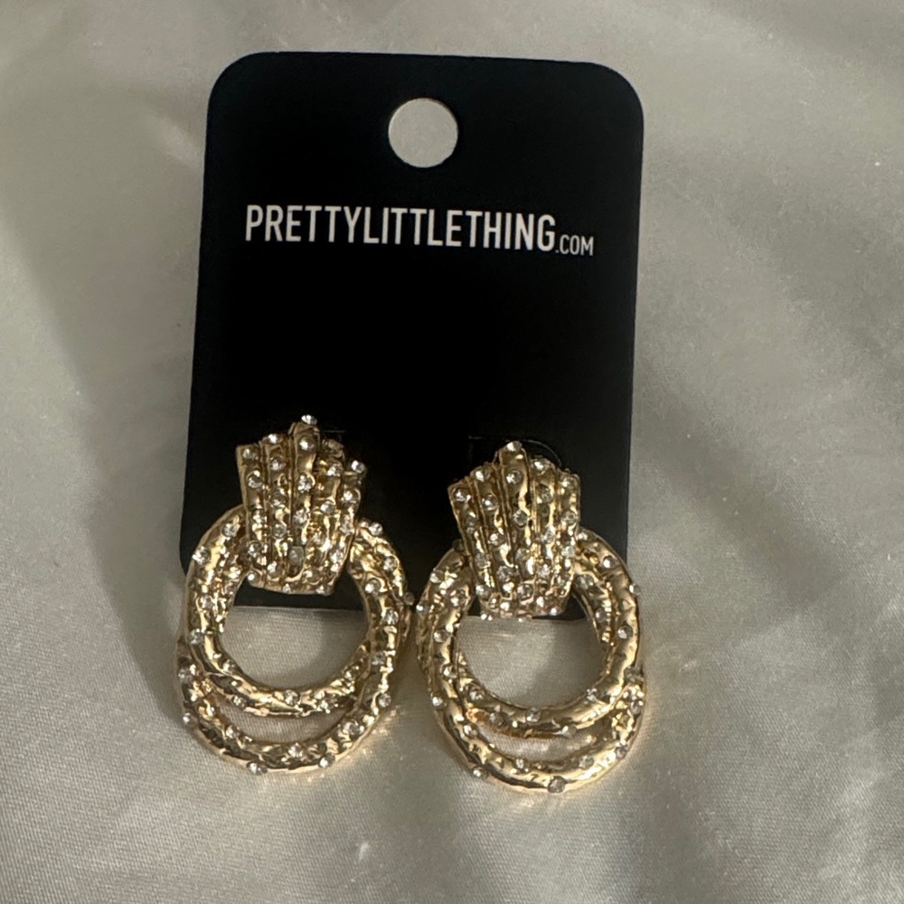 PRETTYLITTLETHING Gold Textured Double Hoop Dangle Earrings